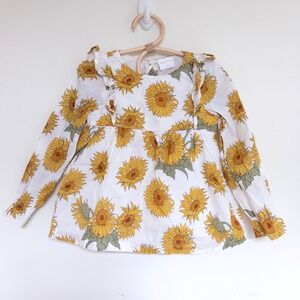 Happy Threads Sunflower Ruffle Long Sleeve Top White Yellow Floral Kids 5Y